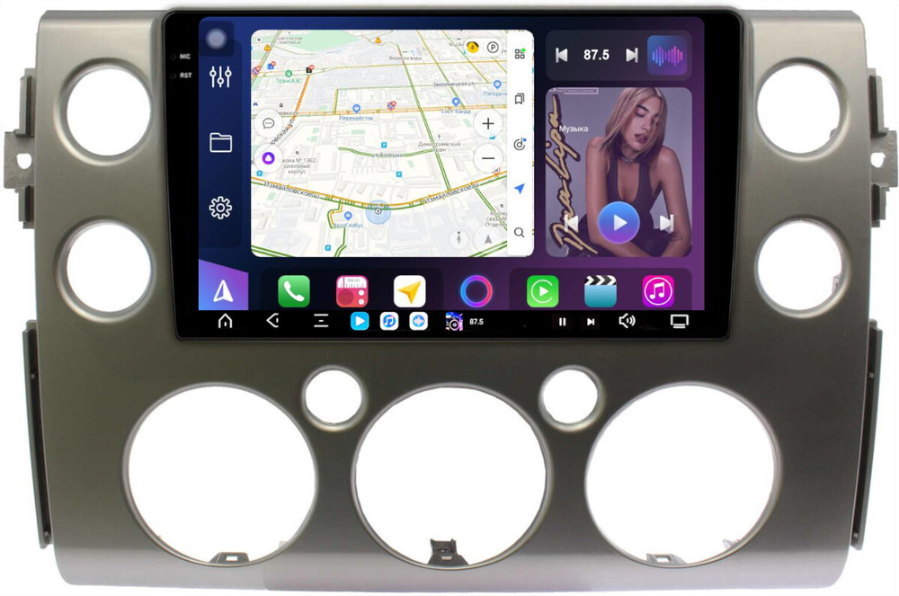 Магнитола для Toyota FJ Cruiser 2005-2022 (рамка серая) - FarCar XXL9-9543S монитор 9.5" 2K QLED на Android 14, TS20, 8+256Гб, CarPlay, 4G SIM-слот