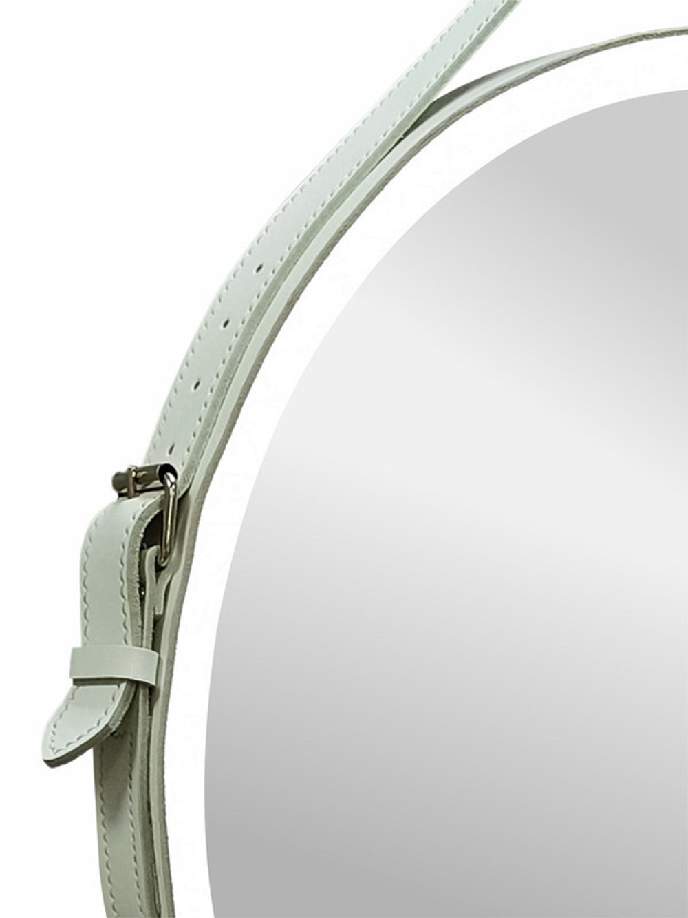 Зеркало "Millenium White Led" D 650 на ремне из натуральной кожи белого цвета