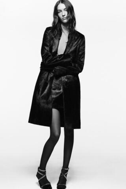 ZARA X LUDOVIC DE SAINT SERNIN КОЖАНОЕ ПАЛЬТО С ПОДКЛАДКОЙ ИЗ ОВЧИНЫ, ЧЕРНЫЙ