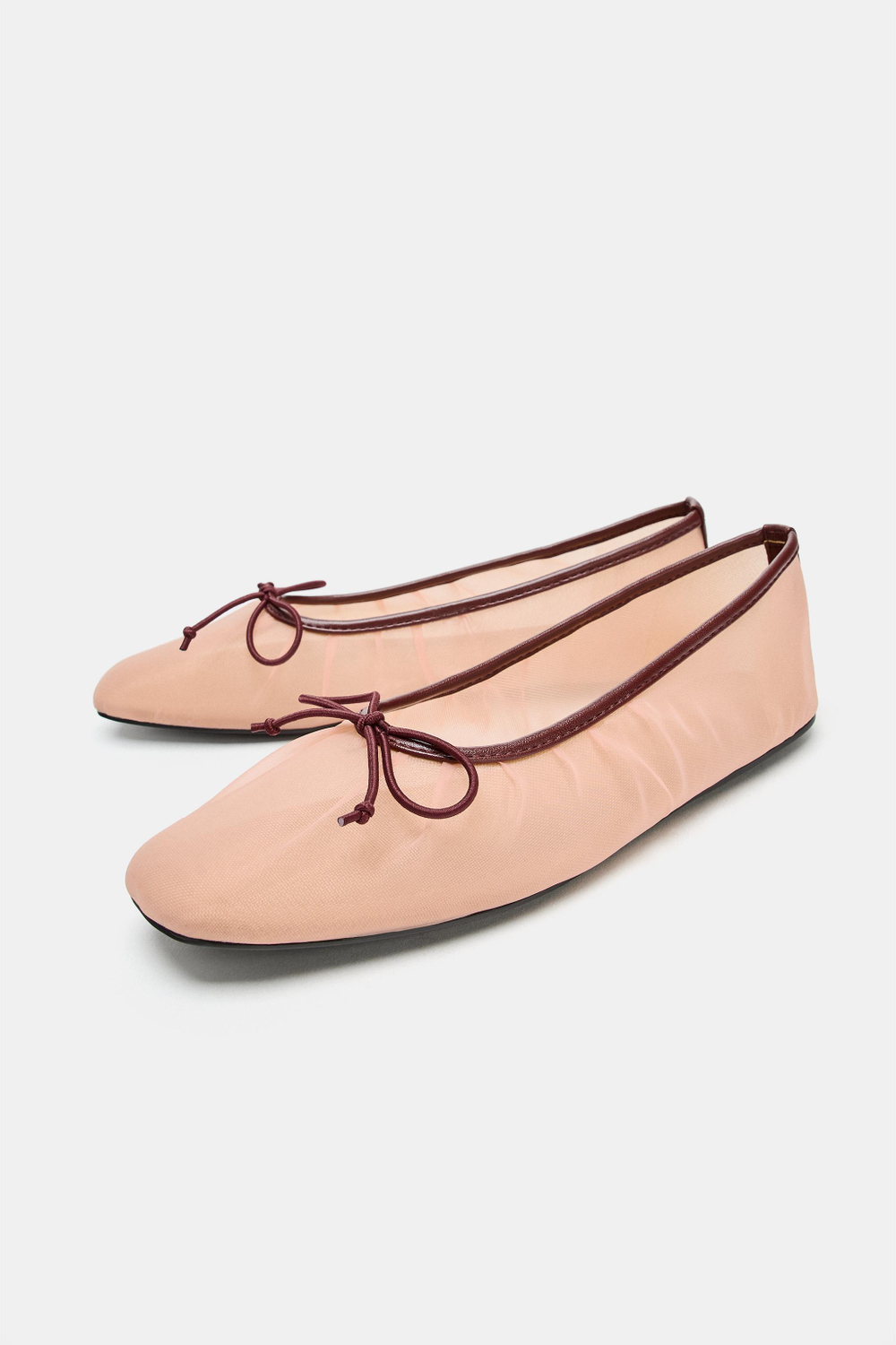 ZARA БАЛЕТКИ ИЗ СЕТКИ С БАНТОМ, РОЗОВЫЙ