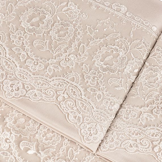 Постельное белье ELEGANT бежевый с кружевом TIVOLYO HOME Турция