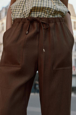 ZARA БРЮКИ С ЭЛАСТИЧНЫМ ПОЯСОМ, КОРИЧНЕВЫЙ