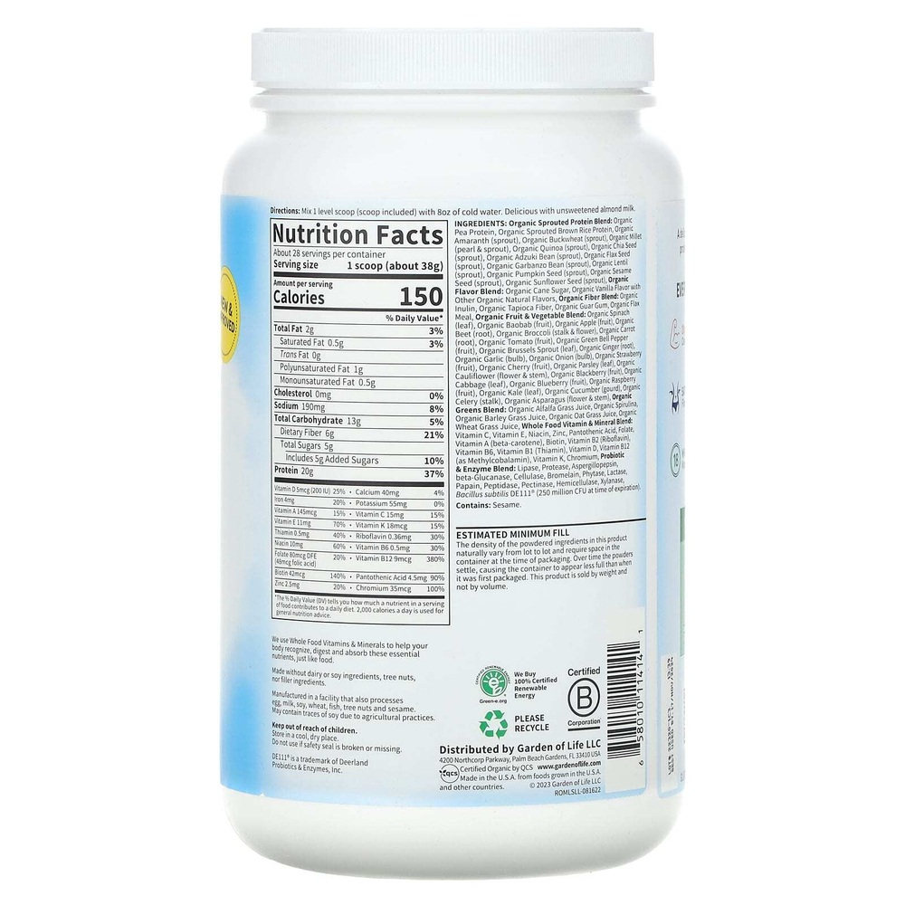 Garden of Life, необработанный органический продукт, заменитель коктейлей и пищи, 1038 г (2 фунта 5 унций)