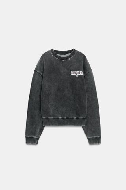 ZARA ТОЛСТОВКА С ЭФФЕКТОМ ПОТЕРТОСТИ И НАДПИСЬЮ, АНТРАЦИТОВО-СЕРЫЙ