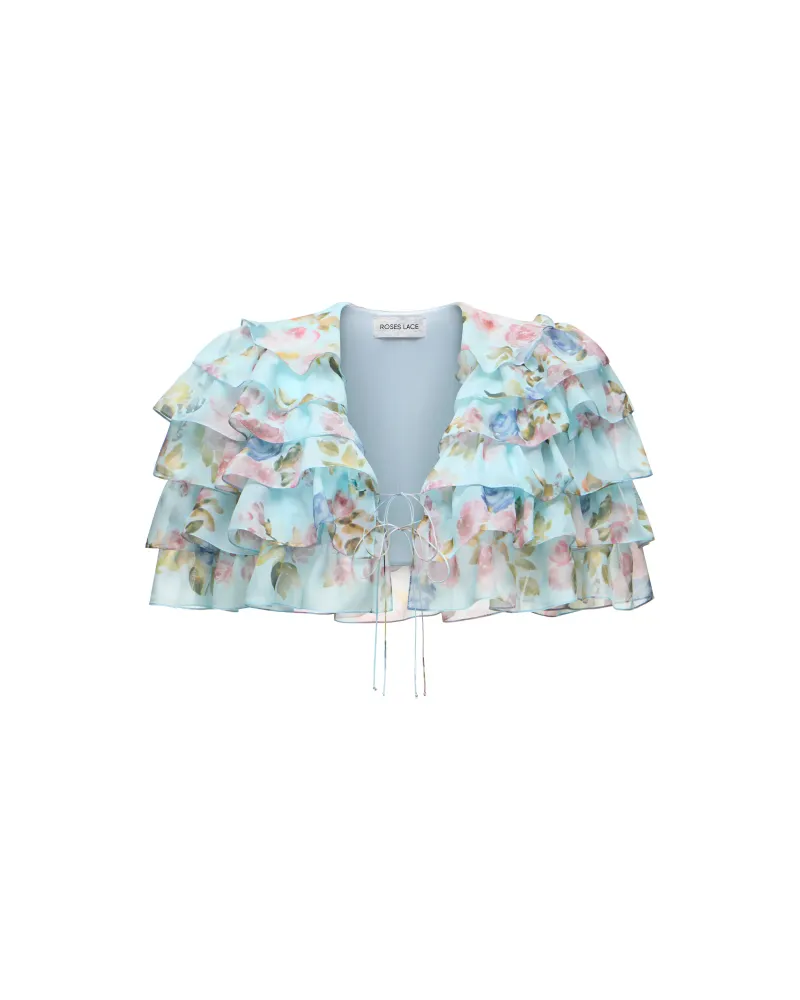 Муза (Muza), кроп топ из голубого шифона с цветочным принтом