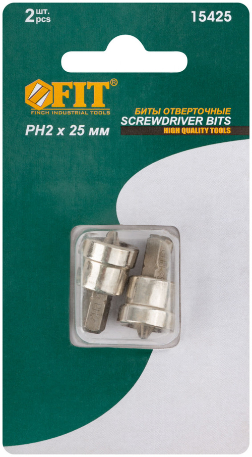 15425 Насадки (биты) д/быстрого завинч.самор.по гипр., набор 2 шт., сталь s2 Профи, РН2 х 25 мм FIT