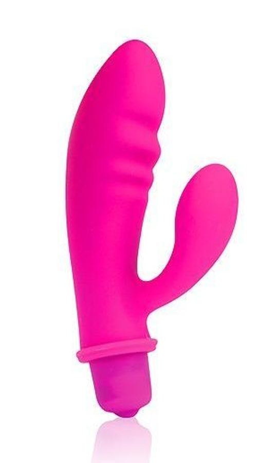 Розовый вибромассажер Cosmo с отростком - 8,5 см.