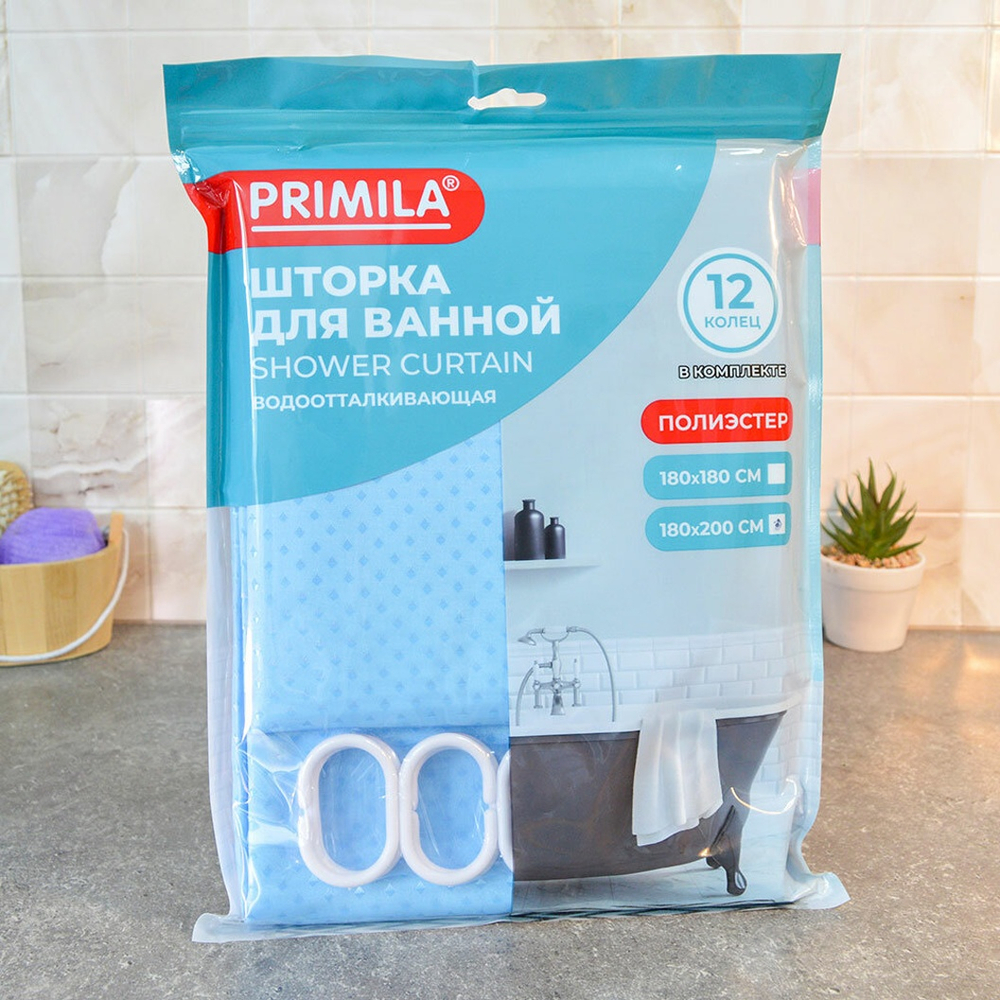 Штора для ванной 180*200см "Primila", голубой бриллиант