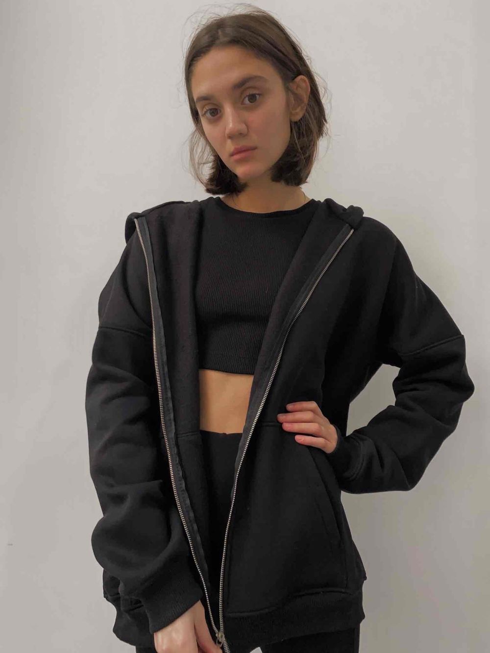 Худи One Two Basic С Начесом на молнии черный