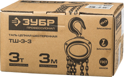 ЗУБР ТШ-3-3, 3 т, 3 м, ручная цепная шестеренная таль, Профессионал (43081-3)