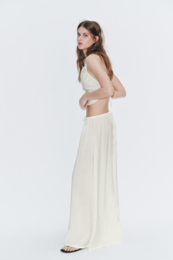 ZARA БРЮКИ ПАЛАЦЦО НА ШНУРКЕ, БЕЛЫЙ