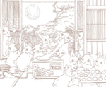Rabbits and Nostalgic Japanese Scenery. Coloring Book