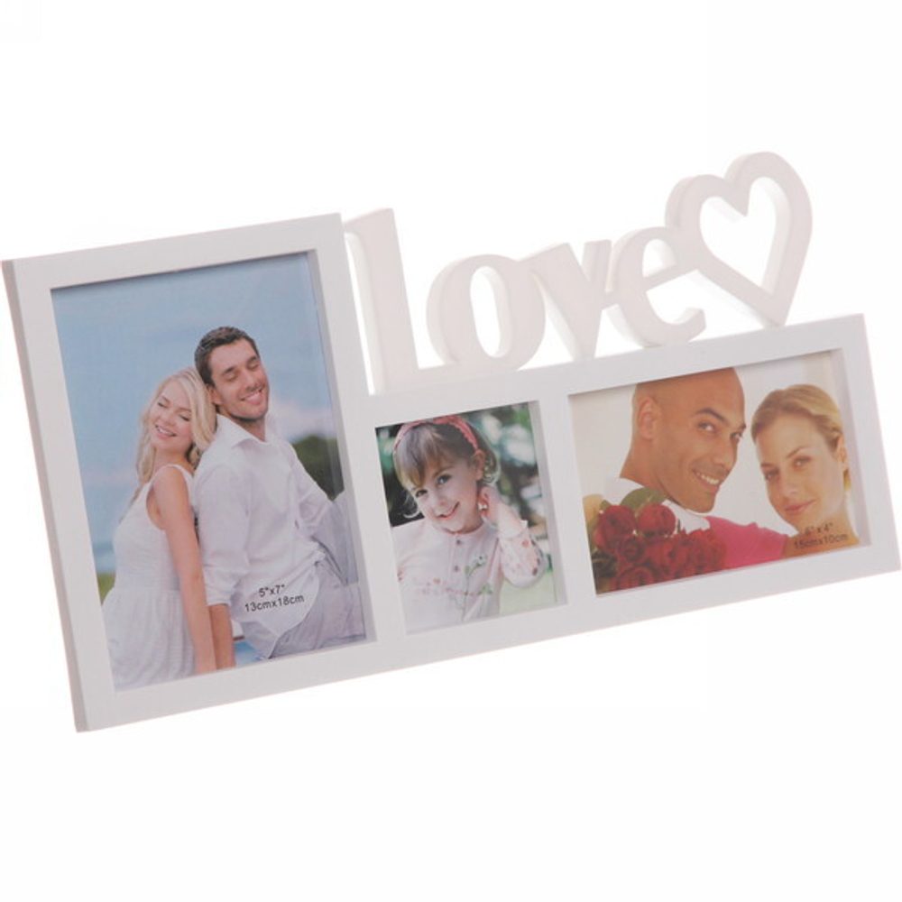 Фоторамка-коллаж 40*21см «Любовь», цвет белый, на 3 фото, пластик