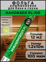 Наноизол FL (12 м2) Фольга алюминиевая строительная для бани, сауны, теплого пола