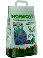 Древесный наполнитель HOMECAT Лесная свежесть для кошачьих туалетов мелкие гранулы 16 л