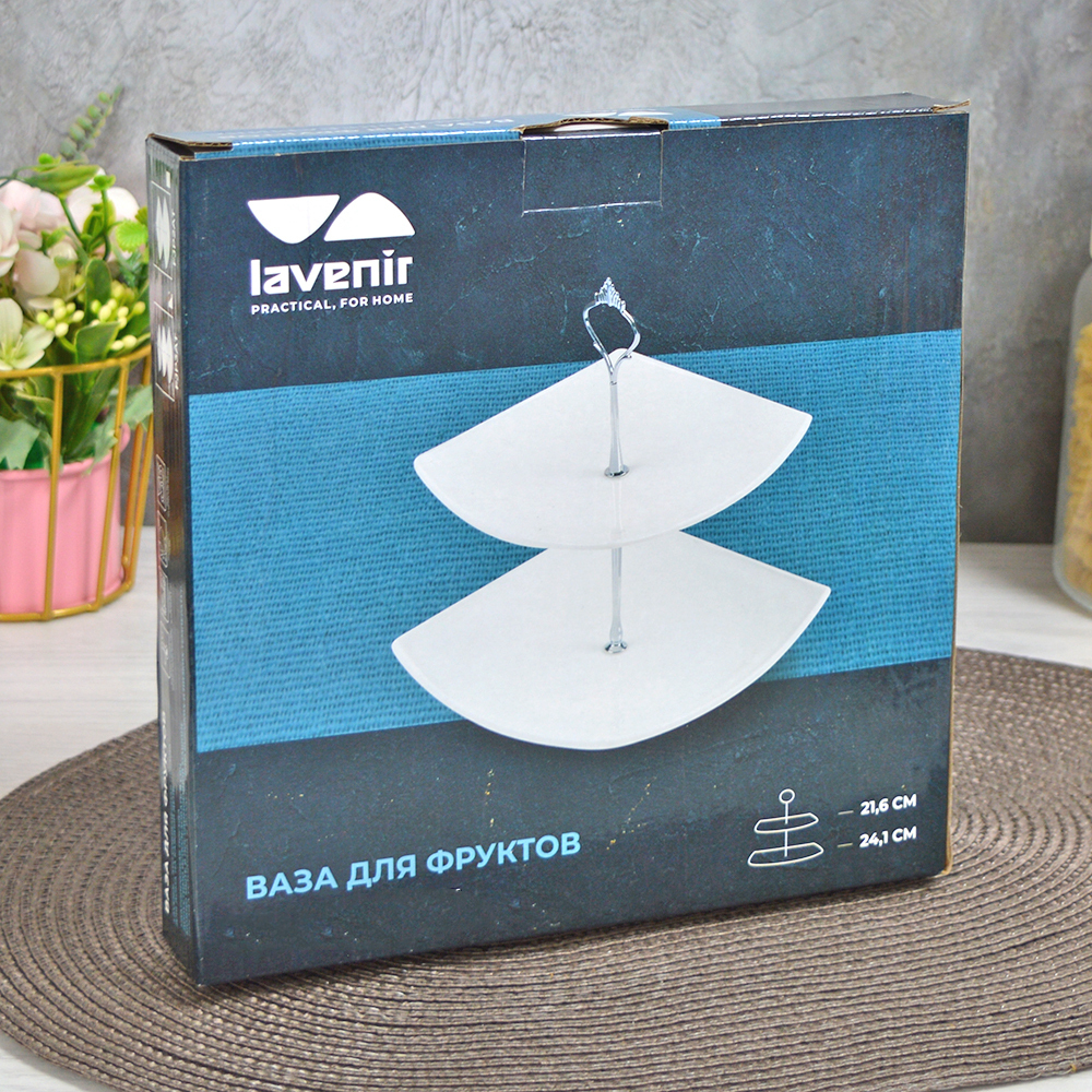 Фруктовница 3-х ярусная "Quadro" WHITE (99214), стеклокерамика