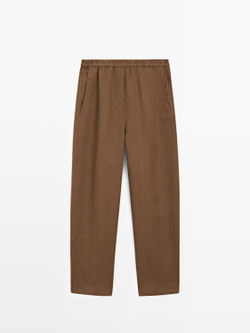 Massimo Dutti Льняные брюки с эластичным поясом, коричневый
