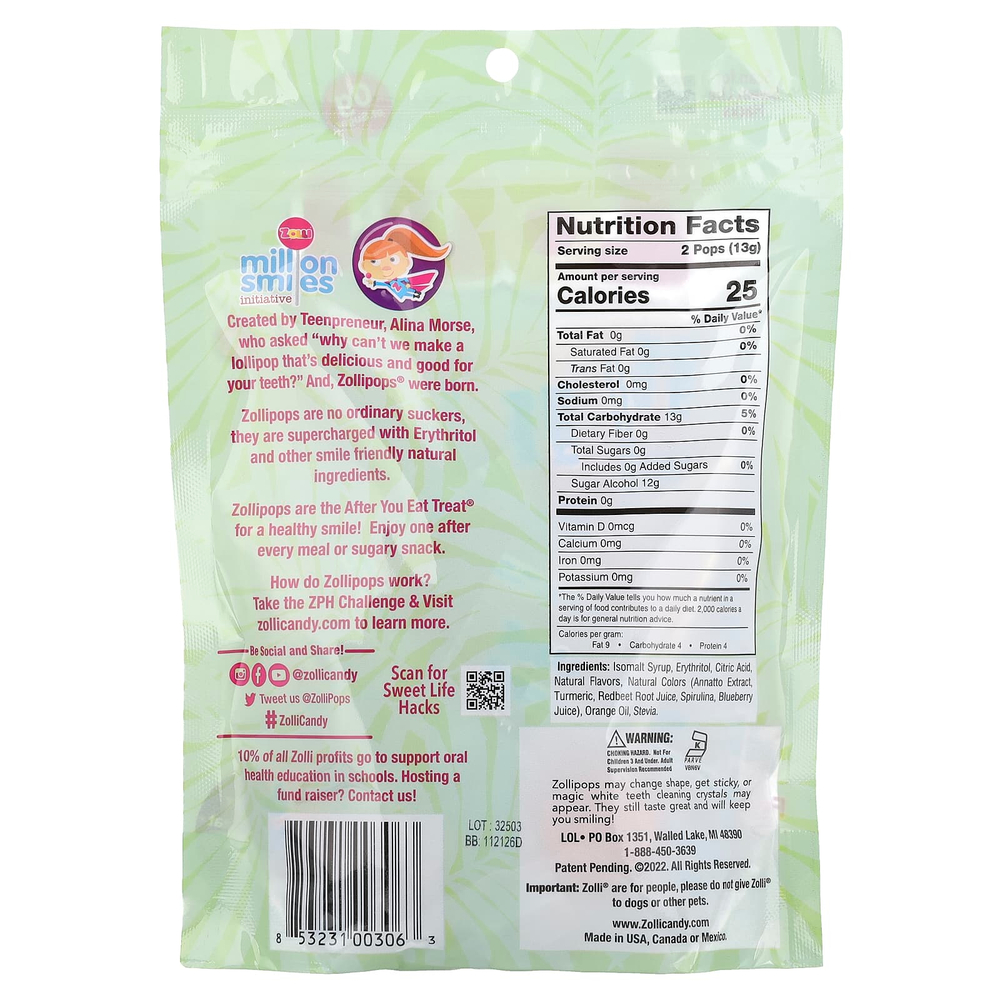 Zollipops, The Clean Teeth Pops, тропические фрукты, 5,2 унции