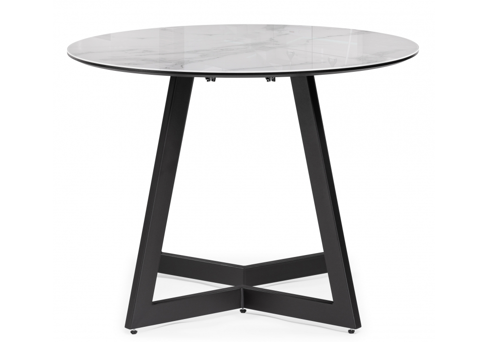 Стол стеклянный Woodville Алингсос 100(140)х100х76 белый мрамор, черный