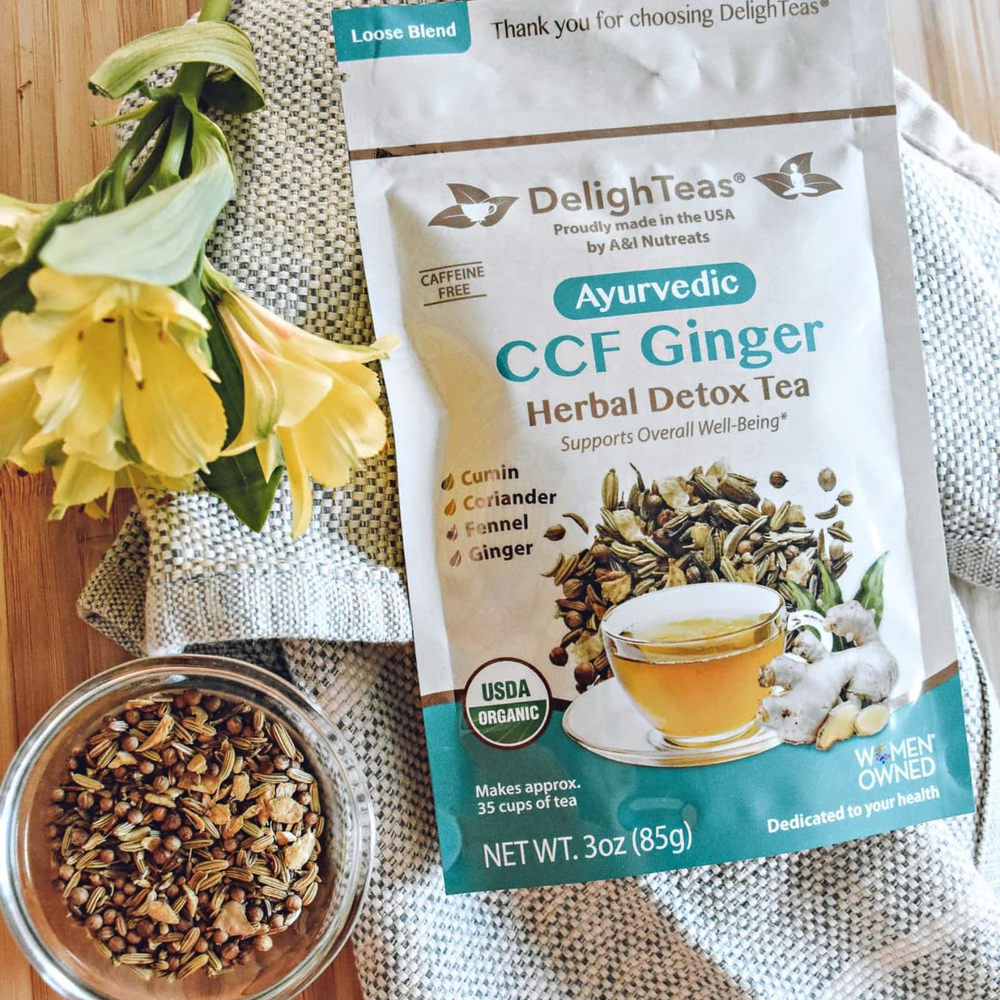 DelighTeas, Аюрведический чай с имбирем и травами для детоксикации CCF, рассыпчатая смесь, без кофеина, 85 г (3 унции)