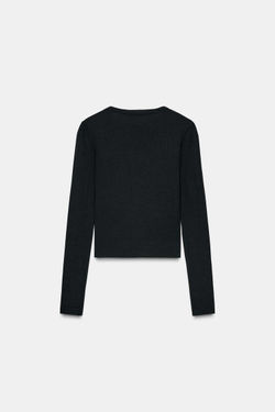 ZARA ФУТБОЛКА С ДЛИННЫМИ РУКАВАМИ, ЧЕРНЫЙ