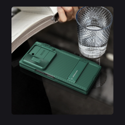 Усиленный чехол зеленого цвета (Dark Green) от Nillkin для Samsung Galaxy Z Fold 6 5G, серия CamShield Fold Case-Pen Holder Version (версия с подставкой и держателем для S Pen)
