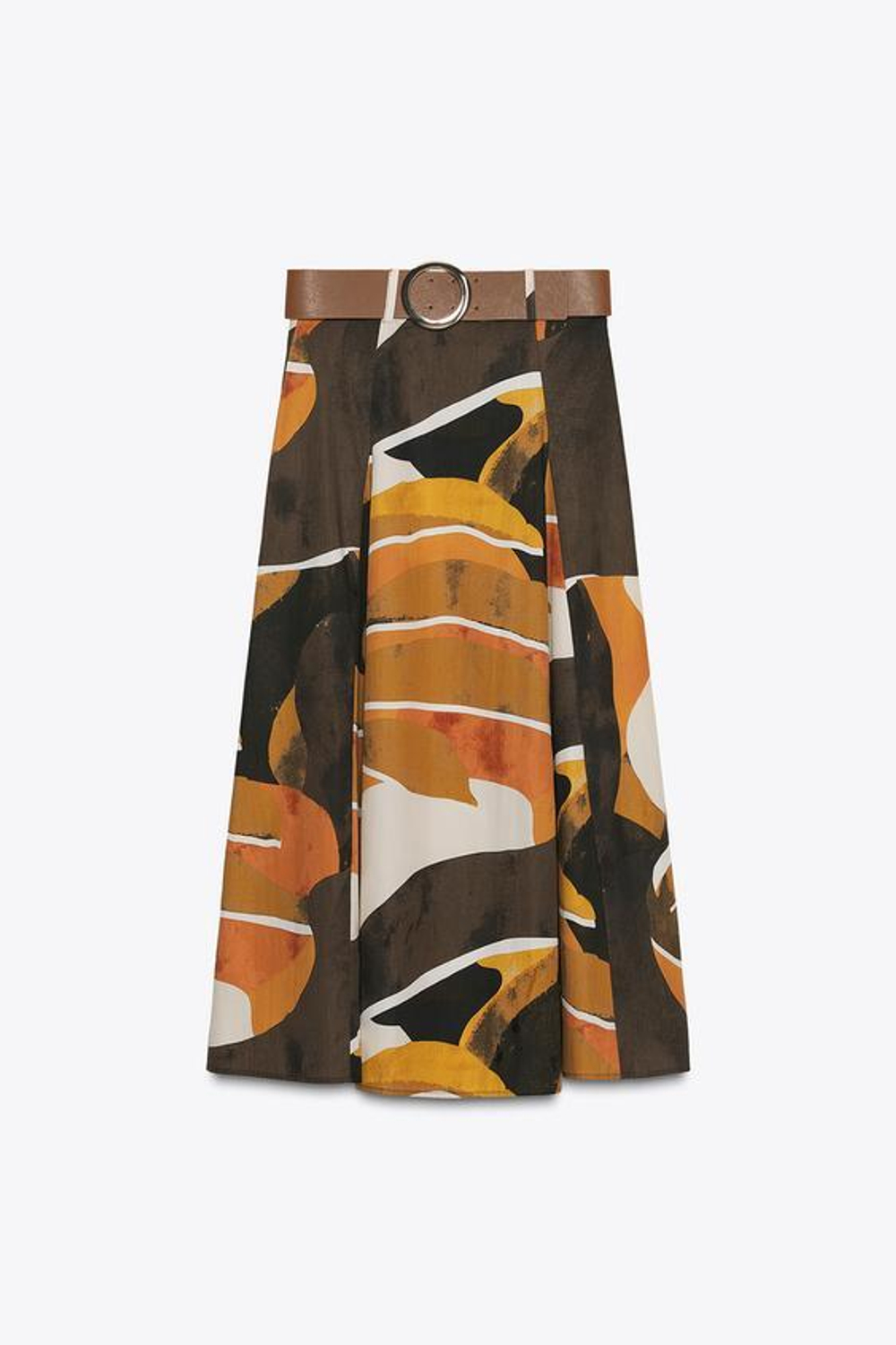 ZARA ЮБКА ИЗ ПОПЛИНА С ПРИНТОМ И РЕМНЕМ, РАЗНОЦВЕТНЫЙ