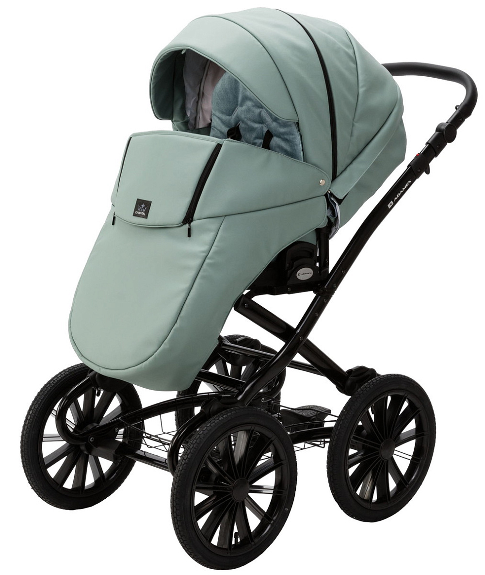 Детская коляска Adamex Chantal Retro Deluxe 3 в 1 C-SA20 (СЕРО-ЗЕЛЕНАЯ КОЖА)