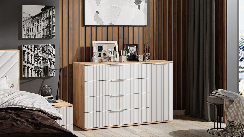 Комод для одежды с ящиками Дуб Крафт золотой/Графит матовый 4 ящика 92х41х84 см