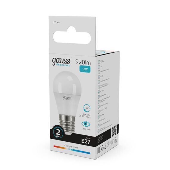 Лампа светодиодная Gauss E27 12W 4100K матовая 53222