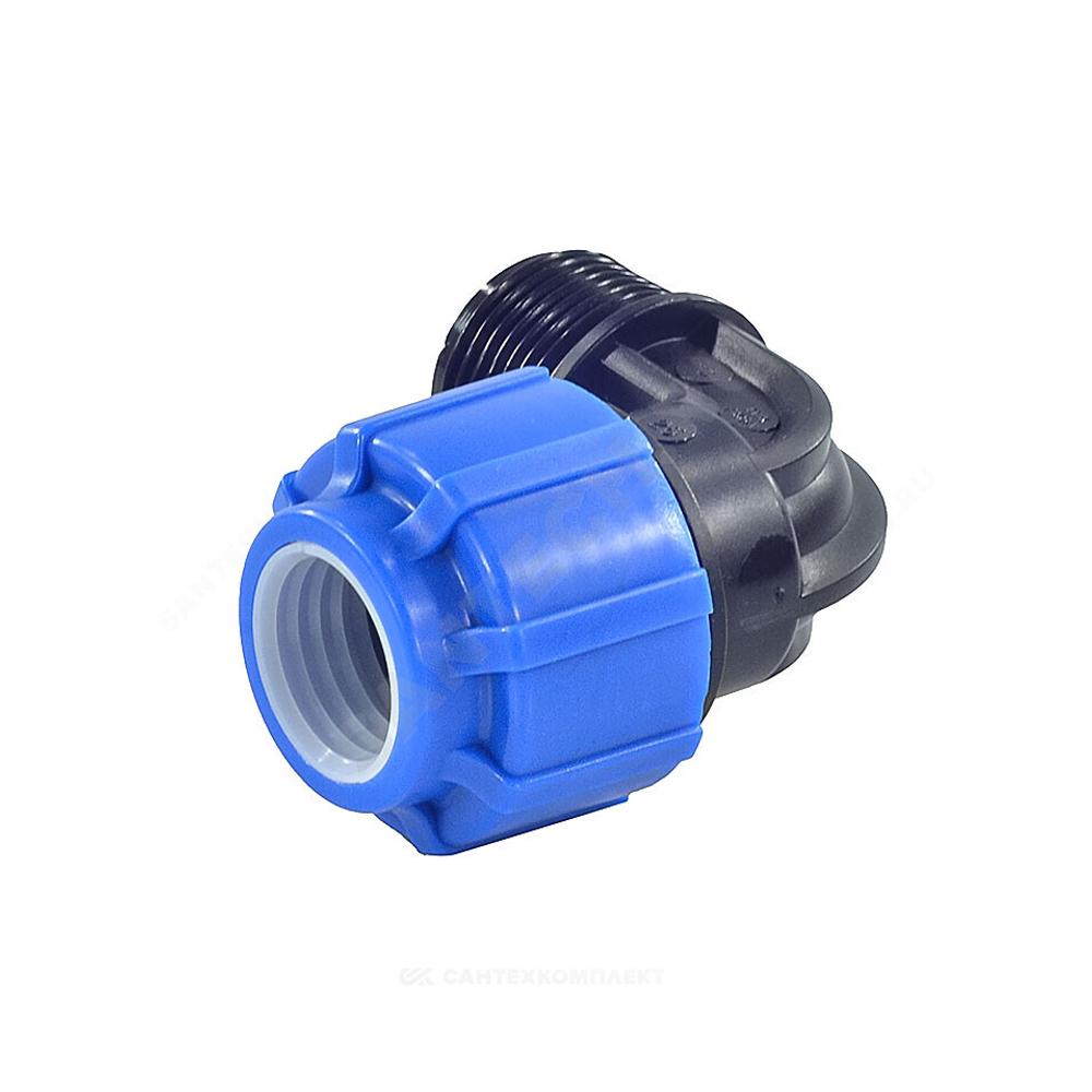 Отвод компрессионный ПЭ Дн 20х1/2"х90гр НР Ру16 ТПК-АКВА 50012012