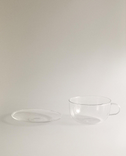 Zara Home чайная пара из боросиликатного стекла, цвет серебристый, 16 см