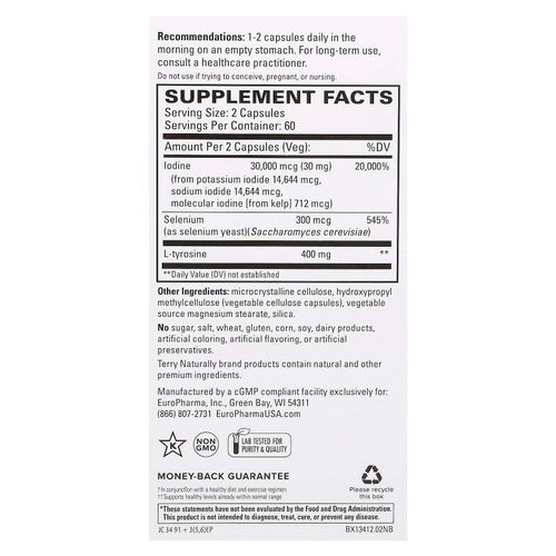 Terry Naturally, Thyroid Care Plus, с селеном, 120 капсул