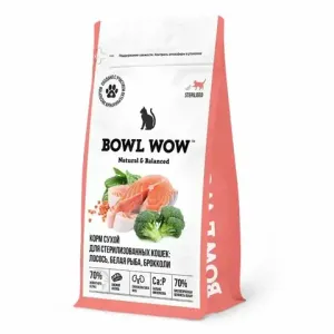 Сухой корм BOWL WOW для стерилизованных кошек с лососем, белой рыбой и брокколи