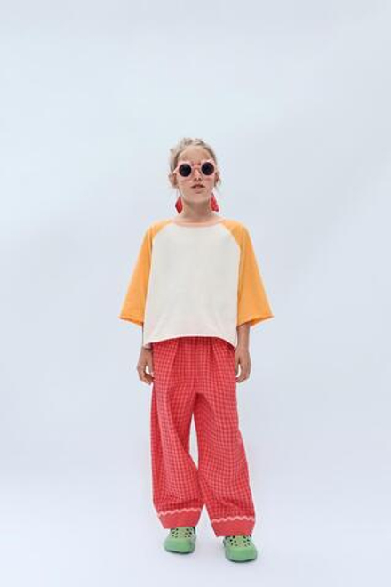 ZARA БРЮКИ В КЛЕТКУ - LIMITED EDITION, КРАСНЫЙ/ОРАНЖЕВЫЙ