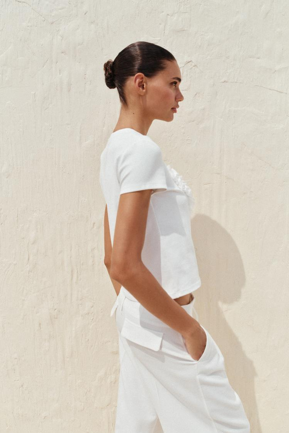 ZARA ФУТБОЛКА С РЕЛЬЕФНЫМ СЕРДЦЕМ, БЕЛЫЙ