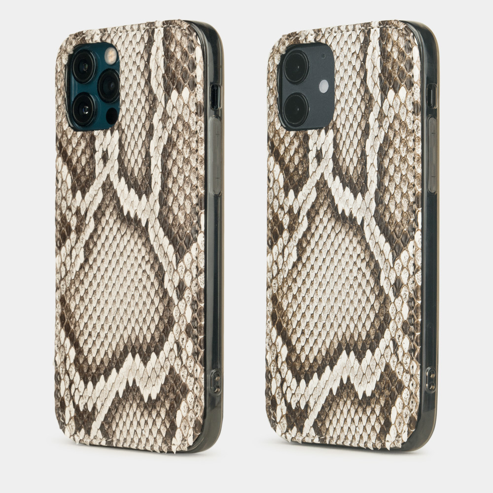 Накладка для iPhone 12/12Pro из кожи питона серого цвета