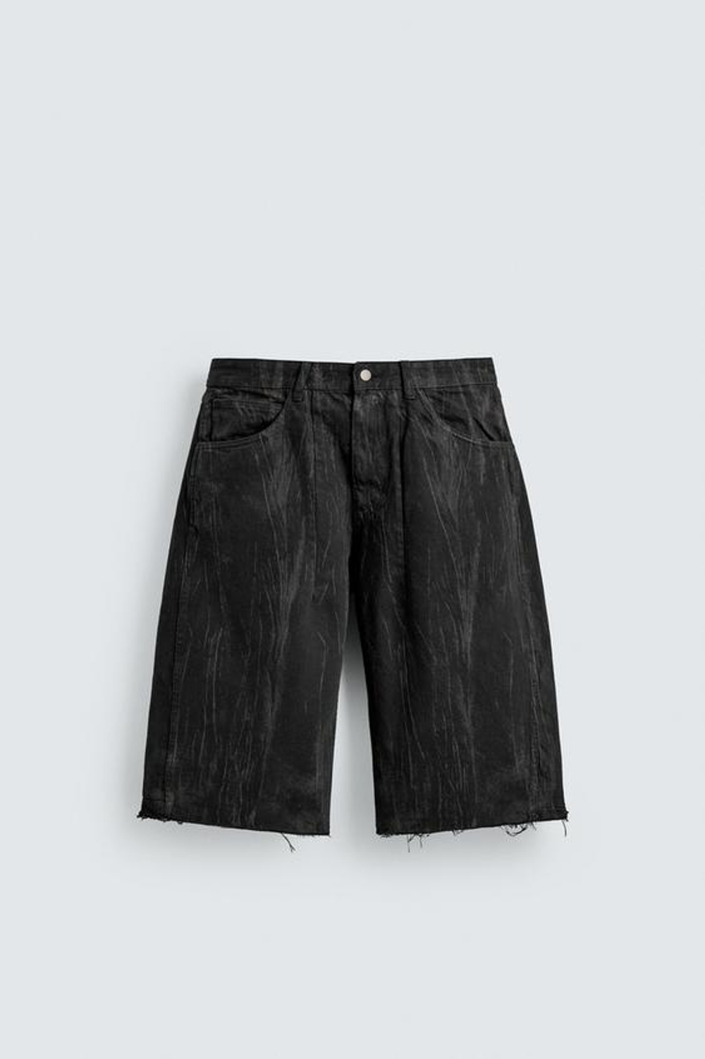 ZARA ШОРТЫ ИЗ ДЕНИМА С ВЫЦВЕТШИМ ПРИНТОМ, ЧЕРНЫЙ