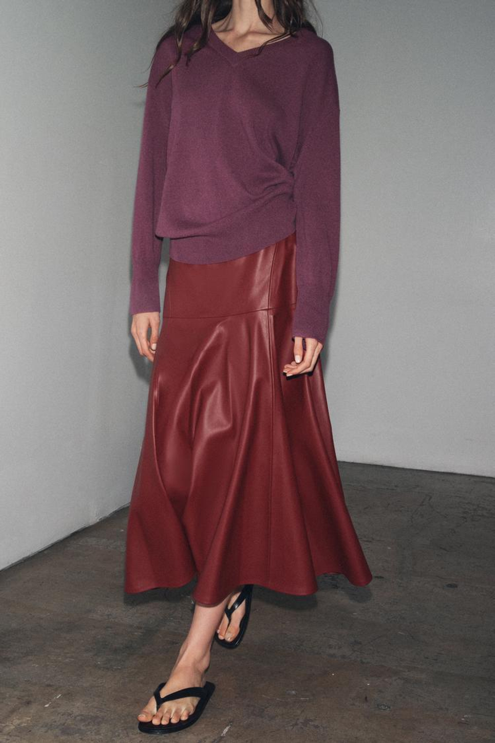 ZARA ТРИКОТАЖНЫЙ СВИТЕР ОВЕРСАЙЗ ИЗ 100% ШЕРСТИ, ПУРПУРНЫЙ