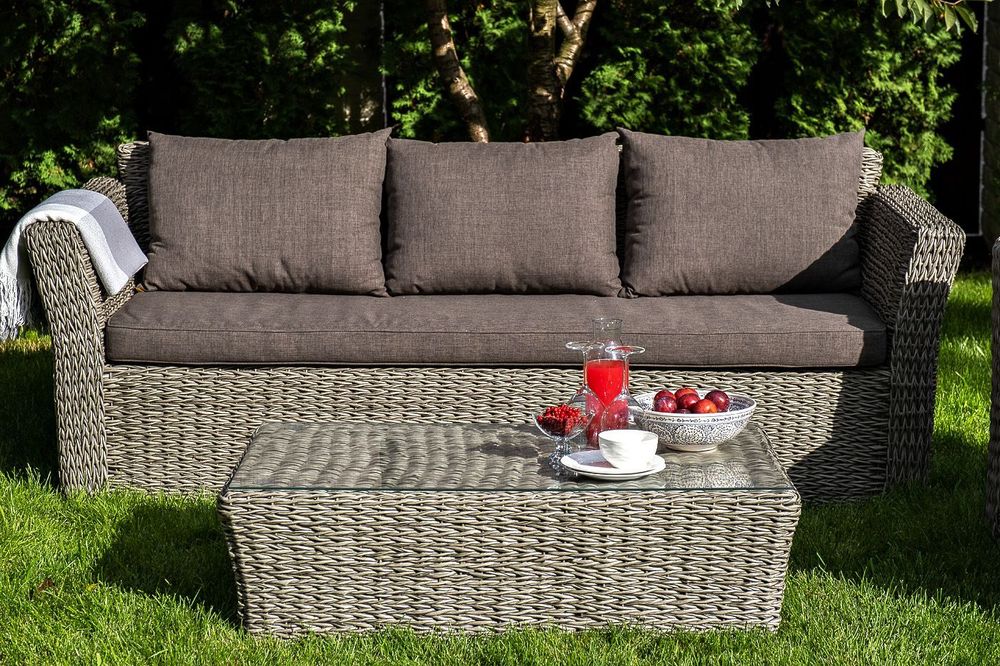 "Капучино" лаунж-зона из искусственного ротанга (гиацинт), цвет серый