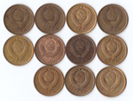 Набор монет( 11шт) 5 копеек 1980-91гг. Нет 1983г. XF