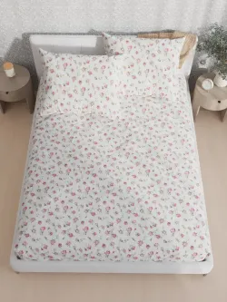 Постельное белье Полисатин Мечта "Бутоны роз" евро Наволочка 50х70 см 2 шт Простынь на резинке 180x200 см Пододеяльник 200x215 см