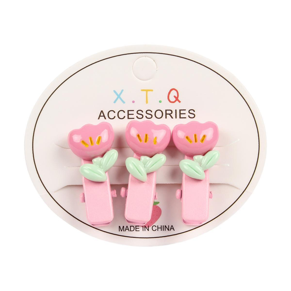 Зажимы для волос детские 3шт "Розовое облако", тюльпаны (JINRE TRAVEL)