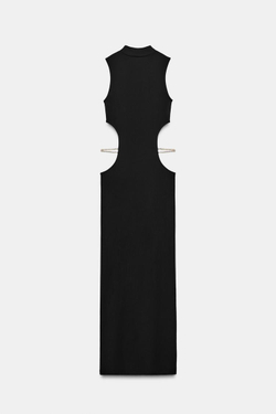 ZARA ПЛАТЬЕ С ВЫРЕЗОМ И СТРАЗАМИ, ЧЕРНЫЙ