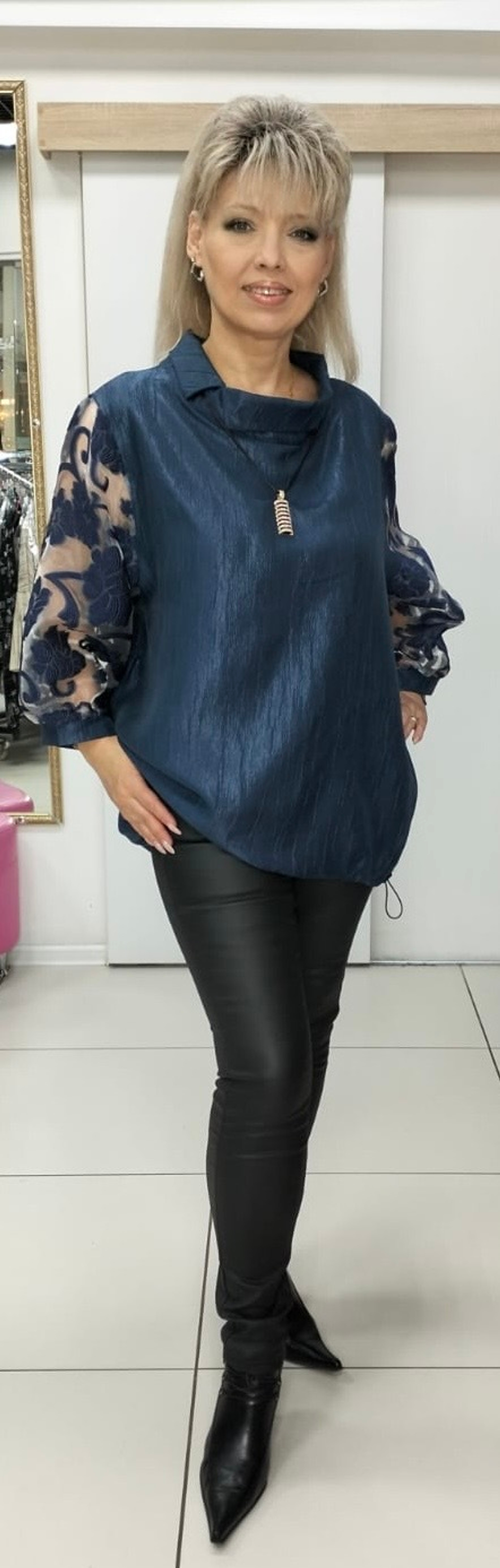 Комбинированный блузон-туника с подвеской