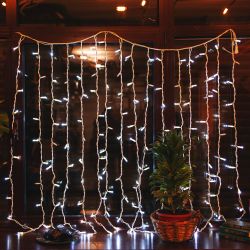 ULD-C1515-160-TWK WHITE IP67 Занавес светодиодный с эффектом мерцания. 1.5х1.5м. Соединяемый. 160 светодиодов. Белый свет. Провод белый. TM Uniel.