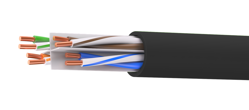 Кабель витая пара кат. 6A неэкранированный, U/UTP, 4 пары, нг(А)-HF, для внешней/внутренней прокладки, чёрный, катушка 500 м