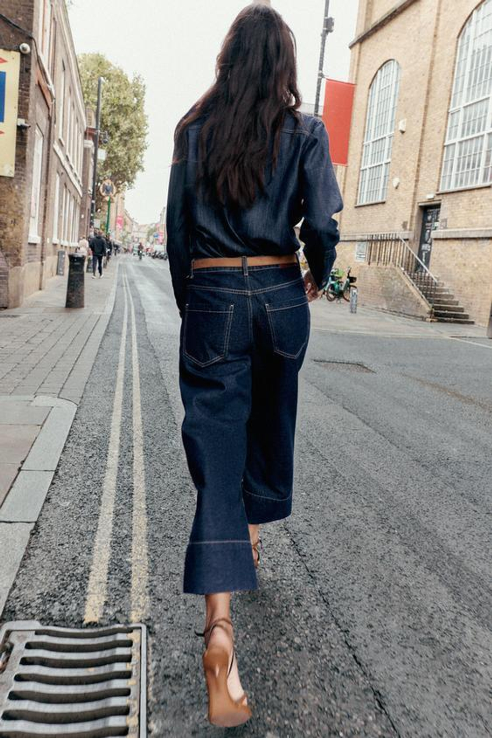 ZARA Z1975 ДЖИНСЫ WIDE-LEG С ЗАВЫШЕННОЙ ТАЛИЕЙ И ПОЯСОМ, СИНИЙ