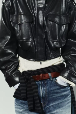 ZARA УКОРОЧЕННАЯ КУРТКА ИЗ ИСКУССТВЕННОЙ КОЖИ, СЕРО-КОРИЧНЕВЫЙ