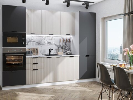 Прямая модульная кухня Евро Лайн-01 Агат/Антрацит - Белый 2140*2800*600